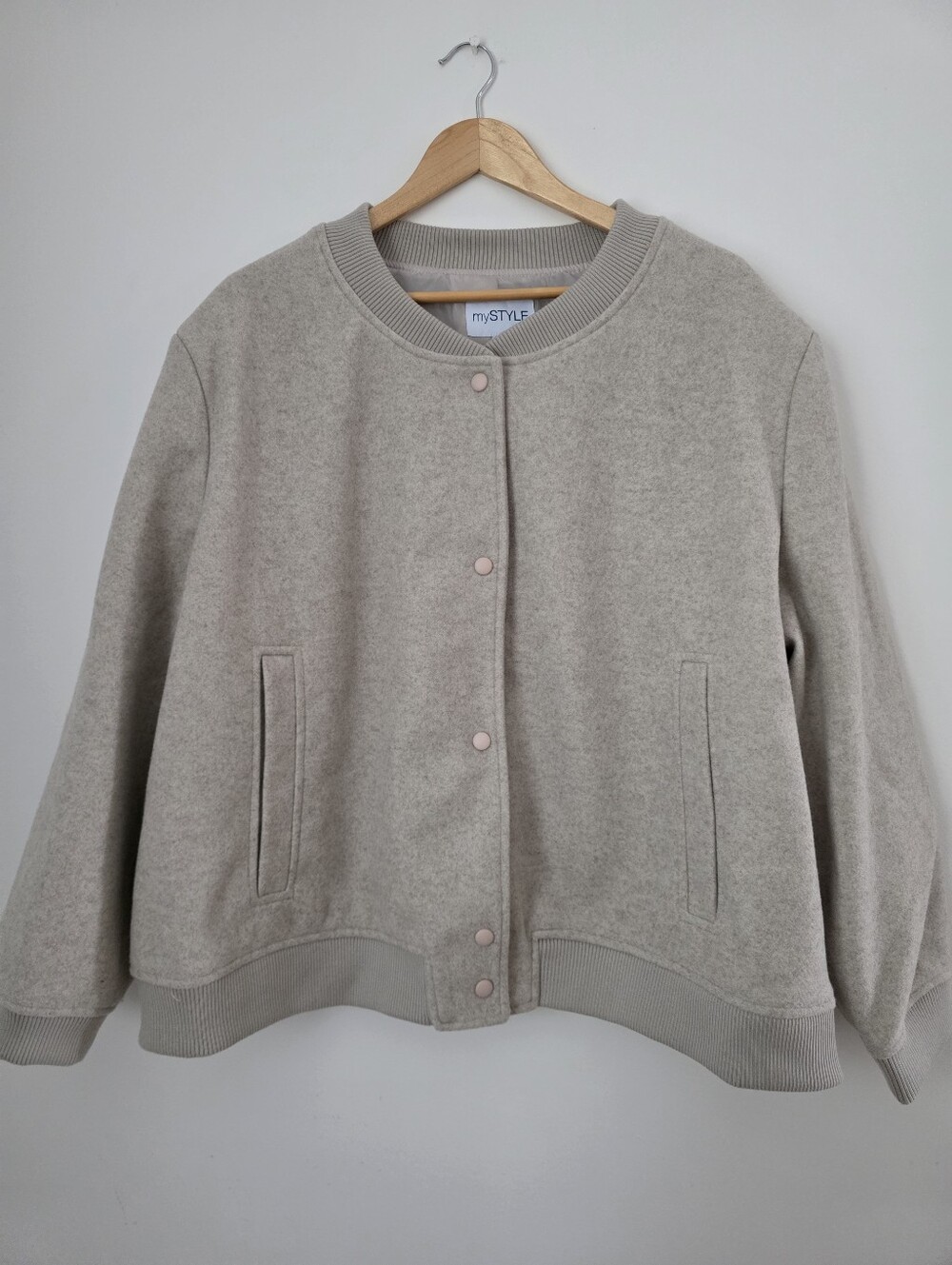 mySTYLE Cream Varsity Jacket - Casual Rib-Trim Bomber